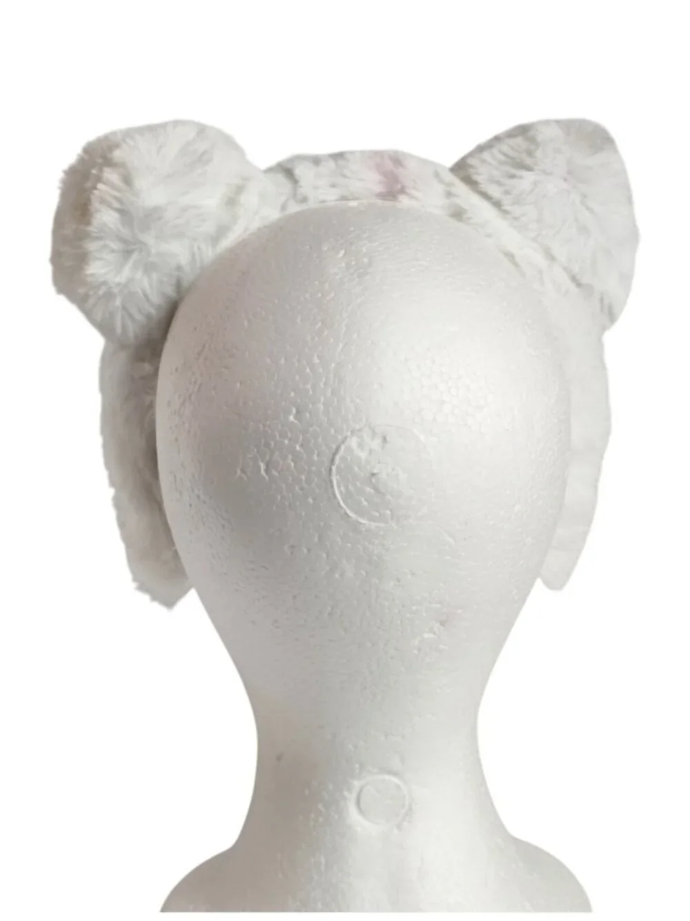 White Faux Fur Headband Puff Bear Ears For Costume Or Winter Wear Hair Accessory